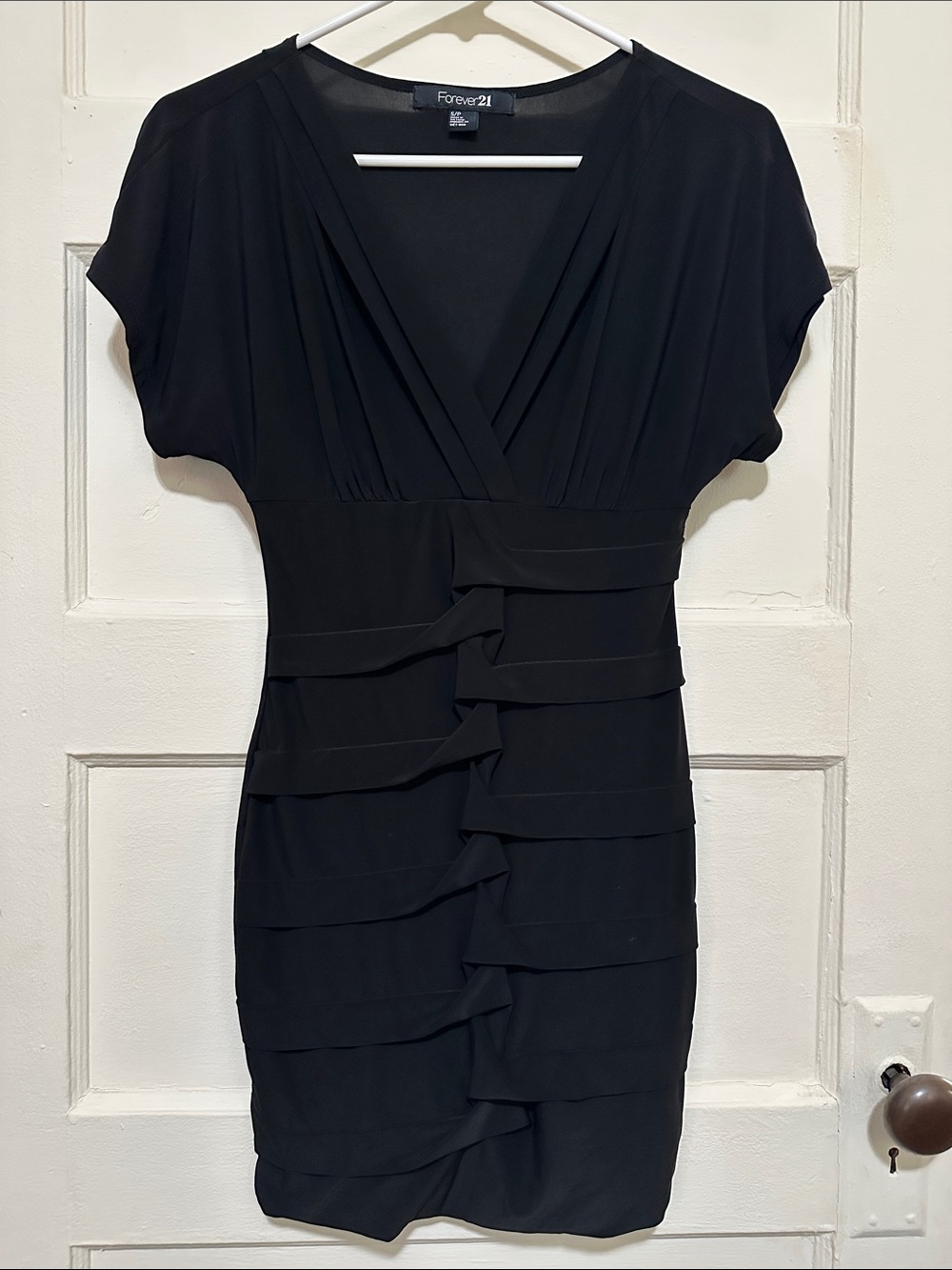 Forever 21 Black V-Neck Ruffle Midi Dress